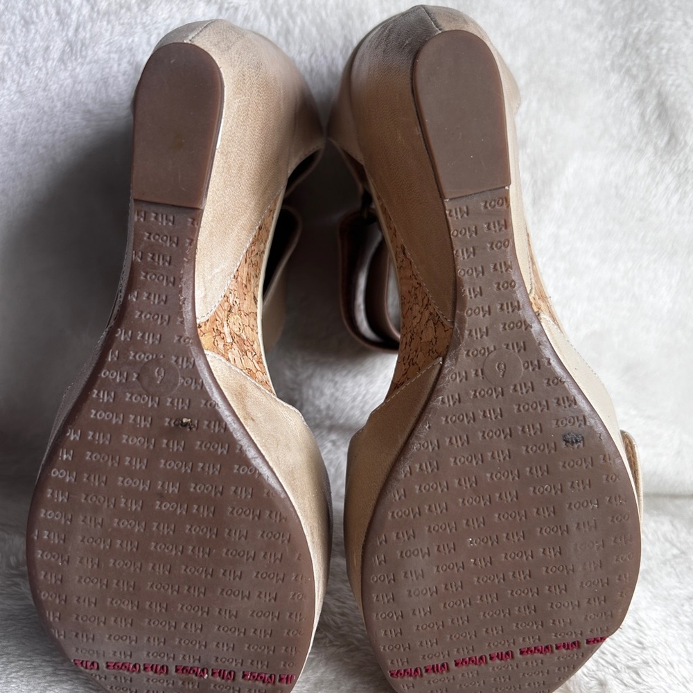 Miz Mooz Metallic Taupe Wedge Sandals with Button Accents - Picture 8 of 9